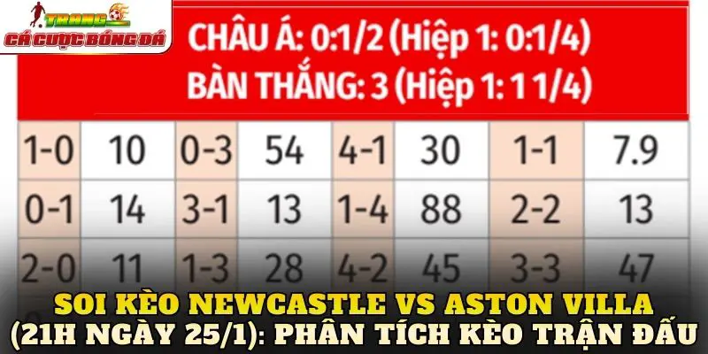Soi kèo Newcastle vs Aston Villa (21h ngày 25/1): Phân tích kèo trận đấu