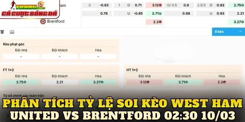 Phân tích tỷ lệ soi kèo West Ham United vs Brentford 02:30 10/03