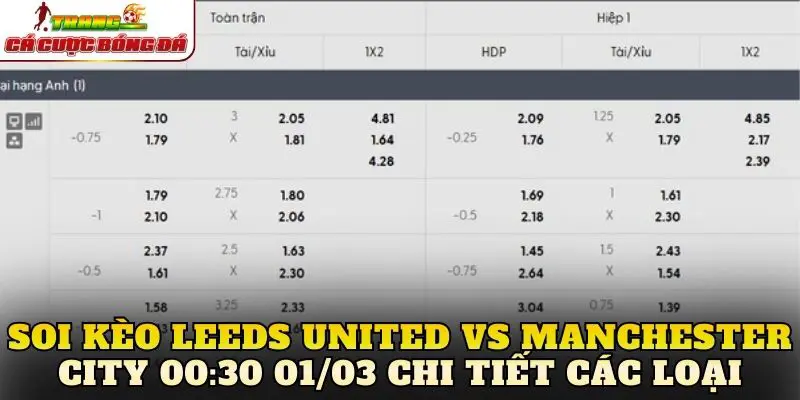 Soi kèo Leeds United vs Manchester City 00:30 01/03 chi tiết các loại